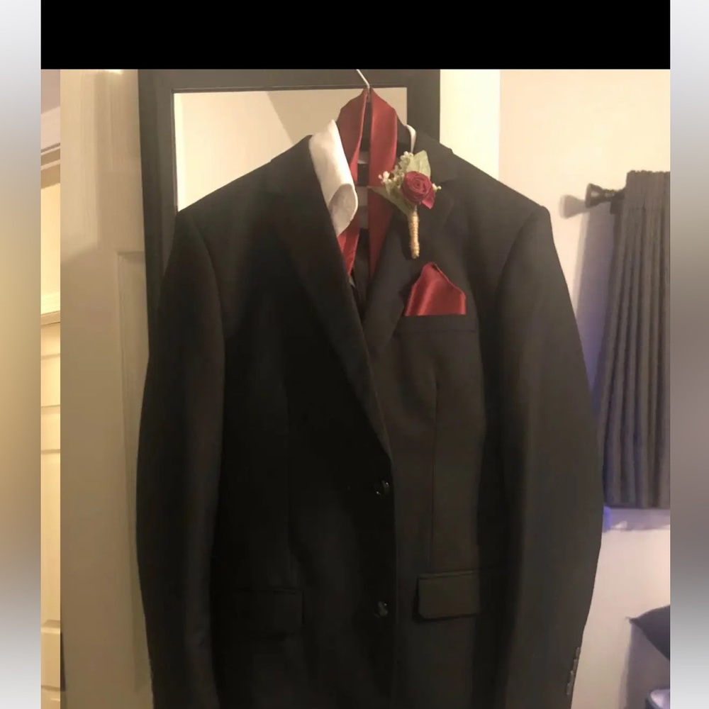 Black and burgundy full wedding suit.